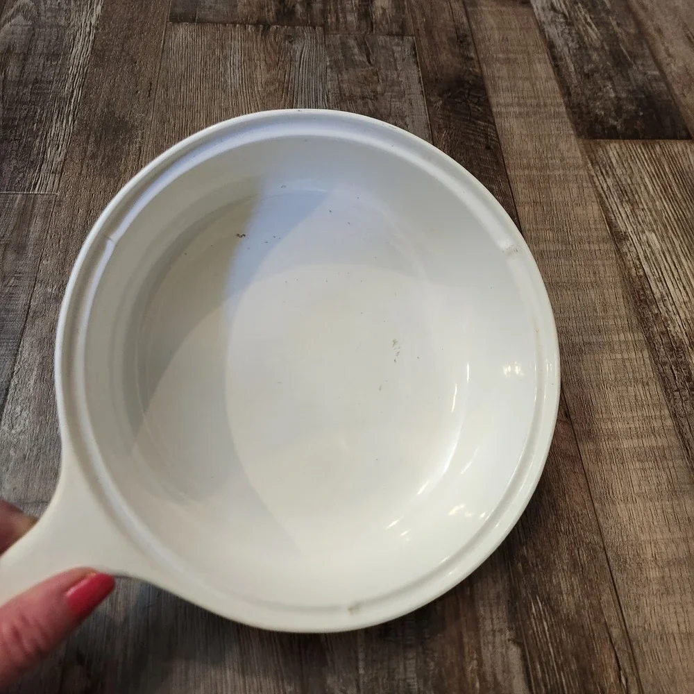 Vintage Prizer-Ware Enameled Cast Iron Skillet with Lid White Green Ivy 8 inch